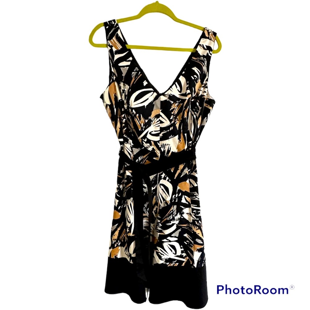 Ellen Tracy Size 12 A-Line dress Black and Tan Pattern MIDI length